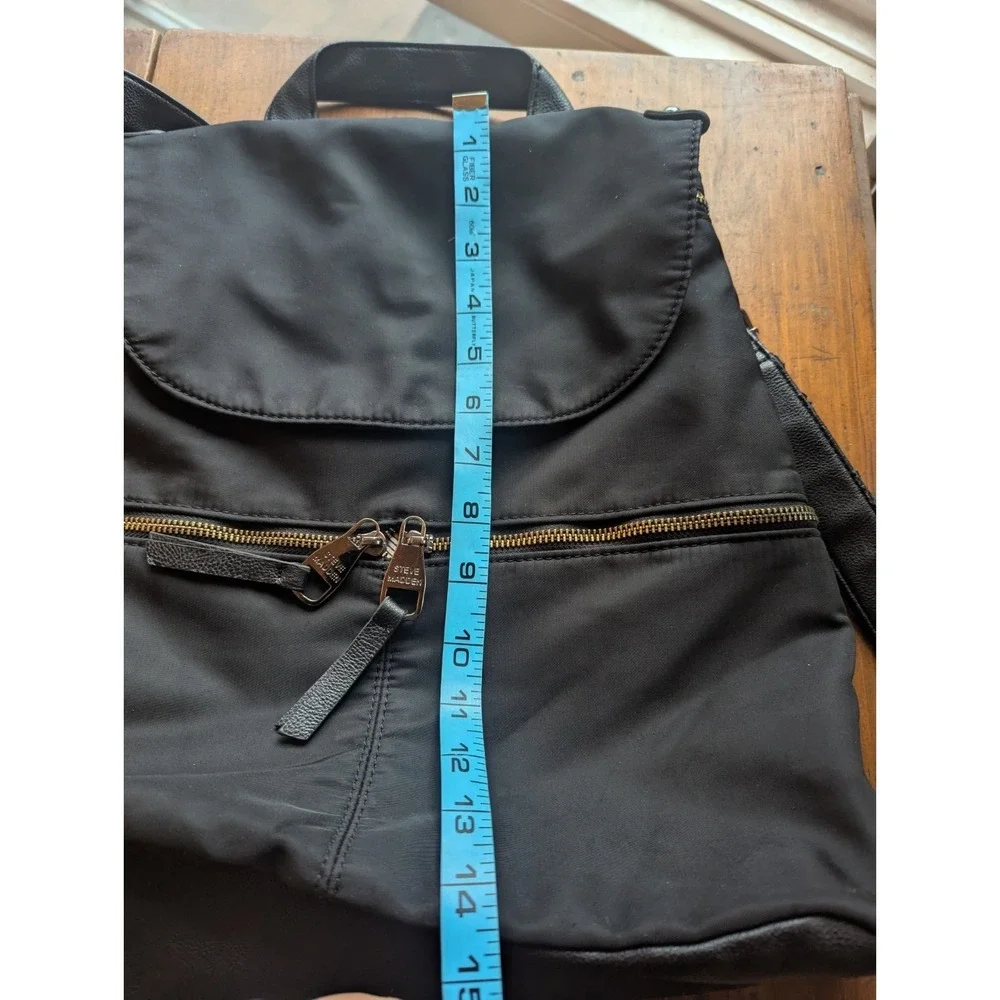 Steve Madden Black Nylon Faux leather Backpack Bag    Lining In Stripes